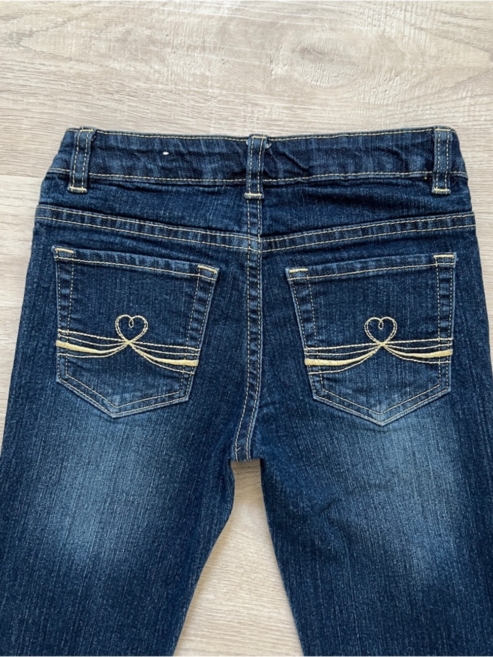 Pony Tails Jeans Girls 8 Dark Wash Heart Embroidery Straight Leg Denim Pants - Picture 4 of 8